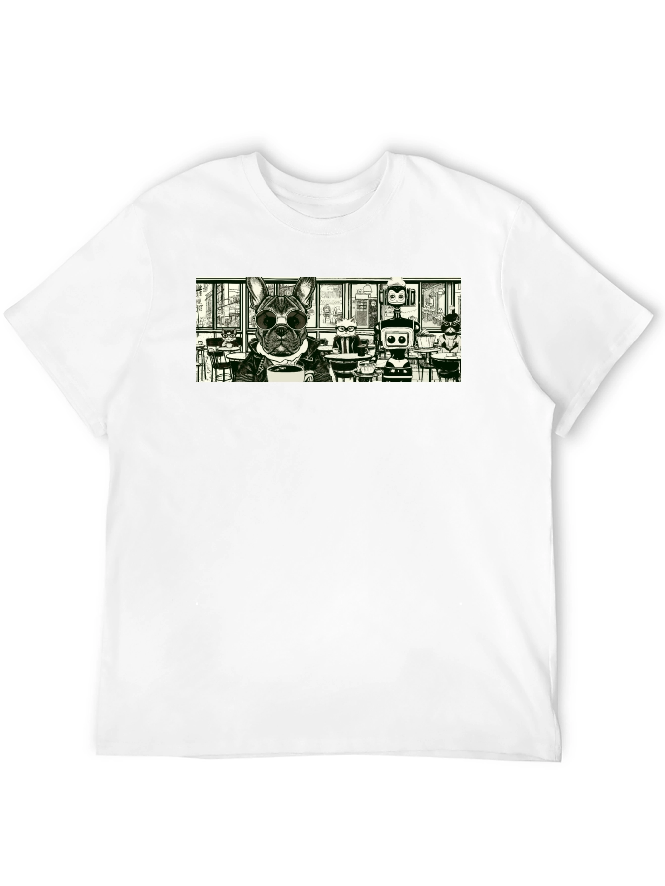 Dog & Robot Cafe T-Shirt - Cool Graphic Tee