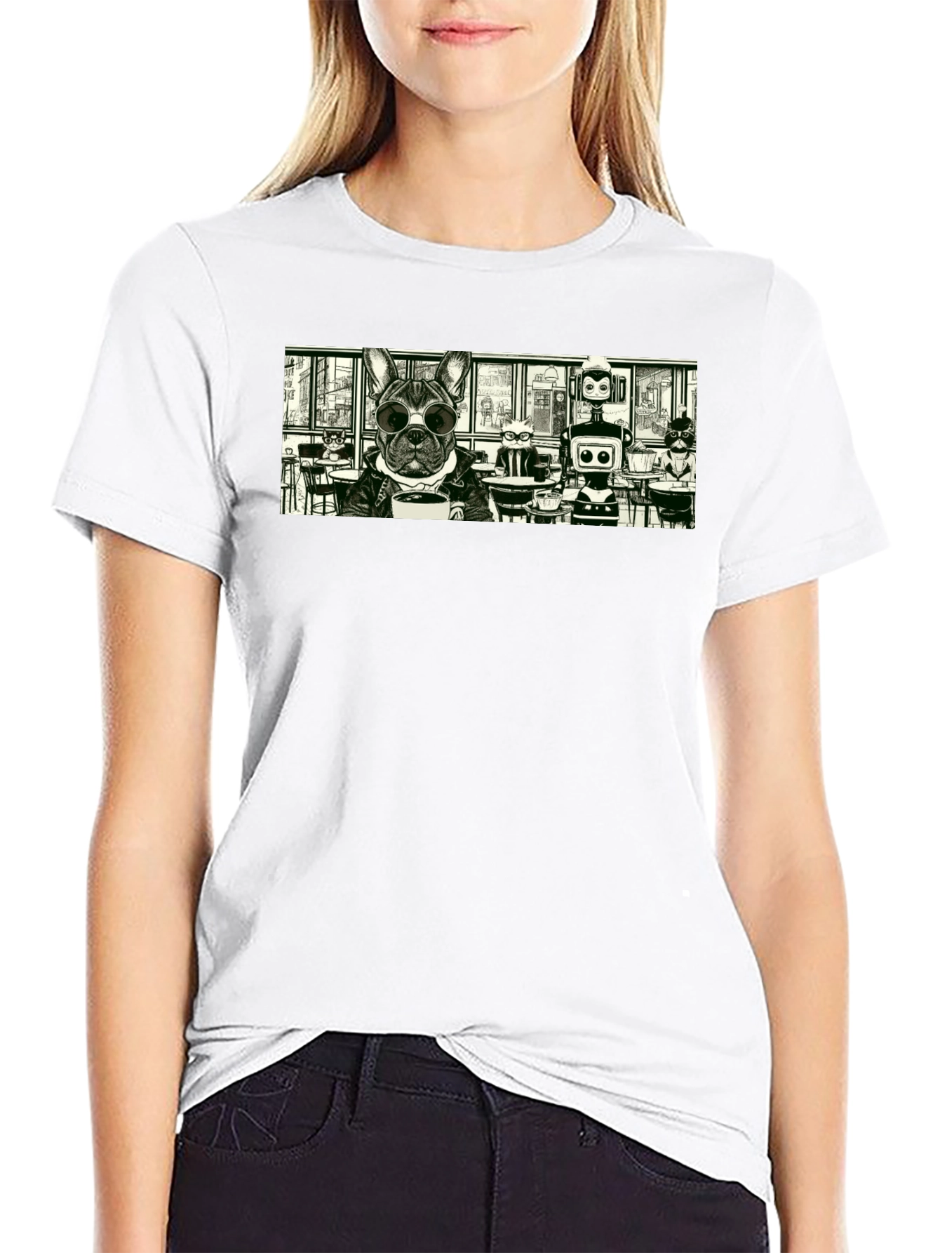 Dog & Robot Cafe T-Shirt - Cool Graphic Tee