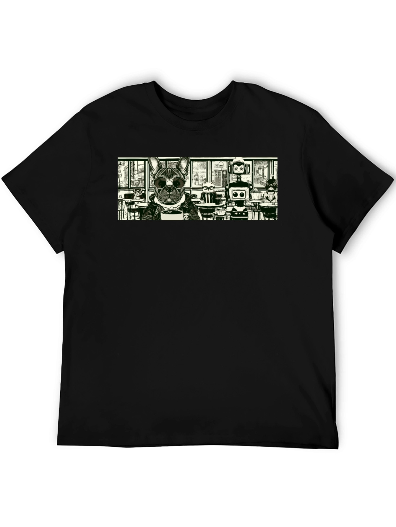 Dog & Robot Cafe T-Shirt - Cool Graphic Tee