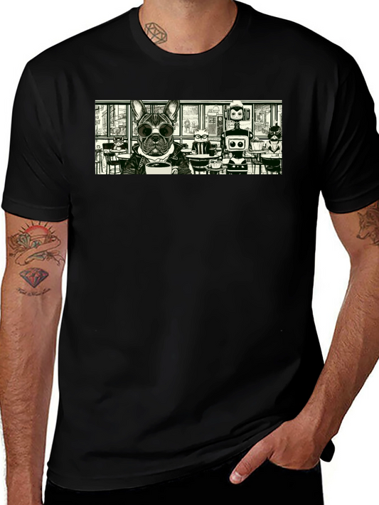 Dog & Robot Cafe T-Shirt - Cool Graphic Tee