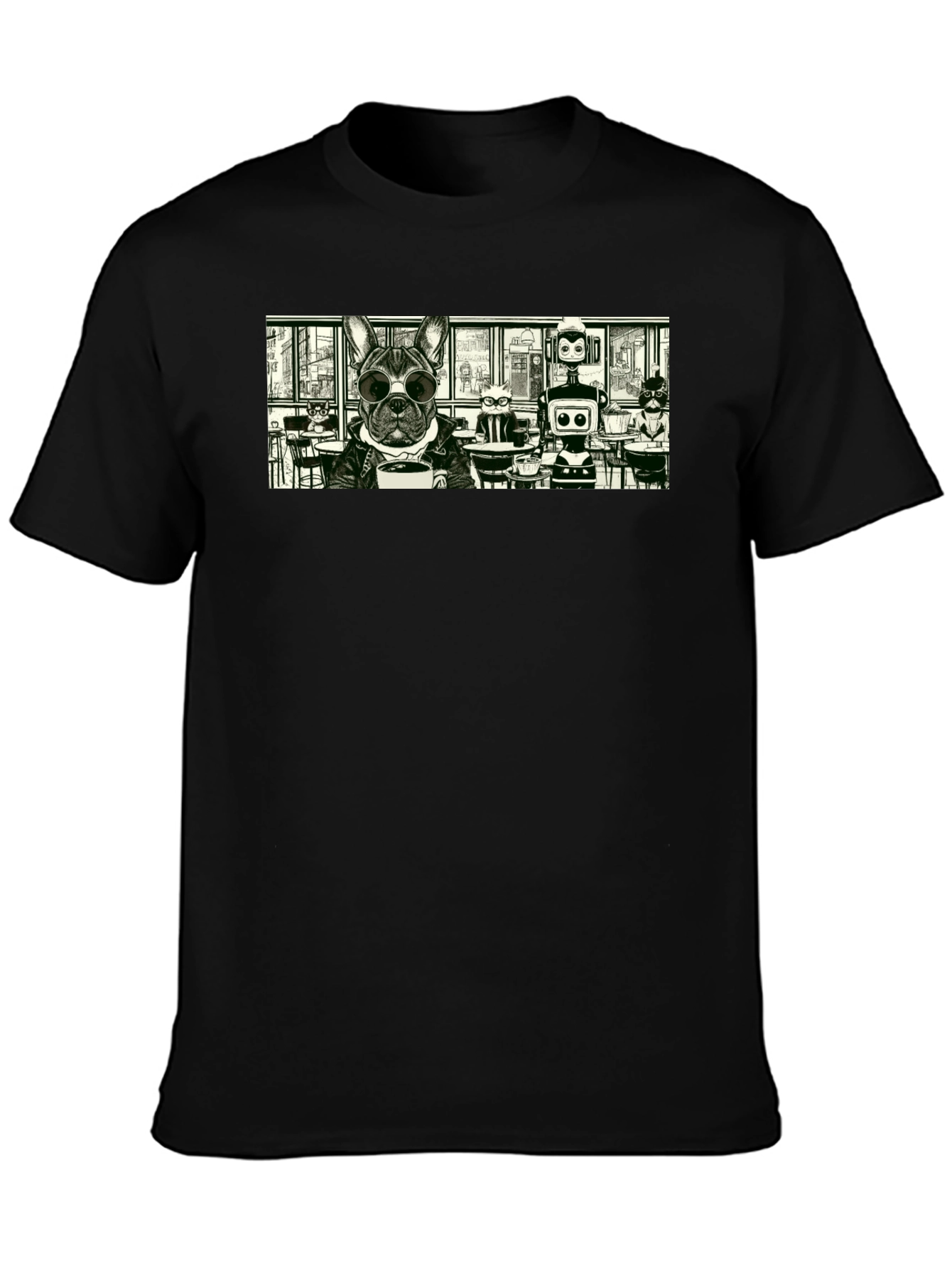 Dog & Robot Cafe T-Shirt - Cool Graphic Tee