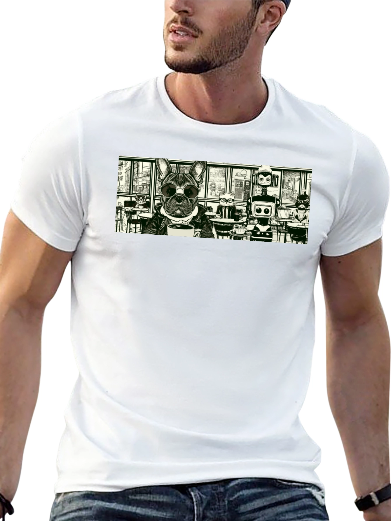 Dog & Robot Cafe T-Shirt - Cool Graphic Tee