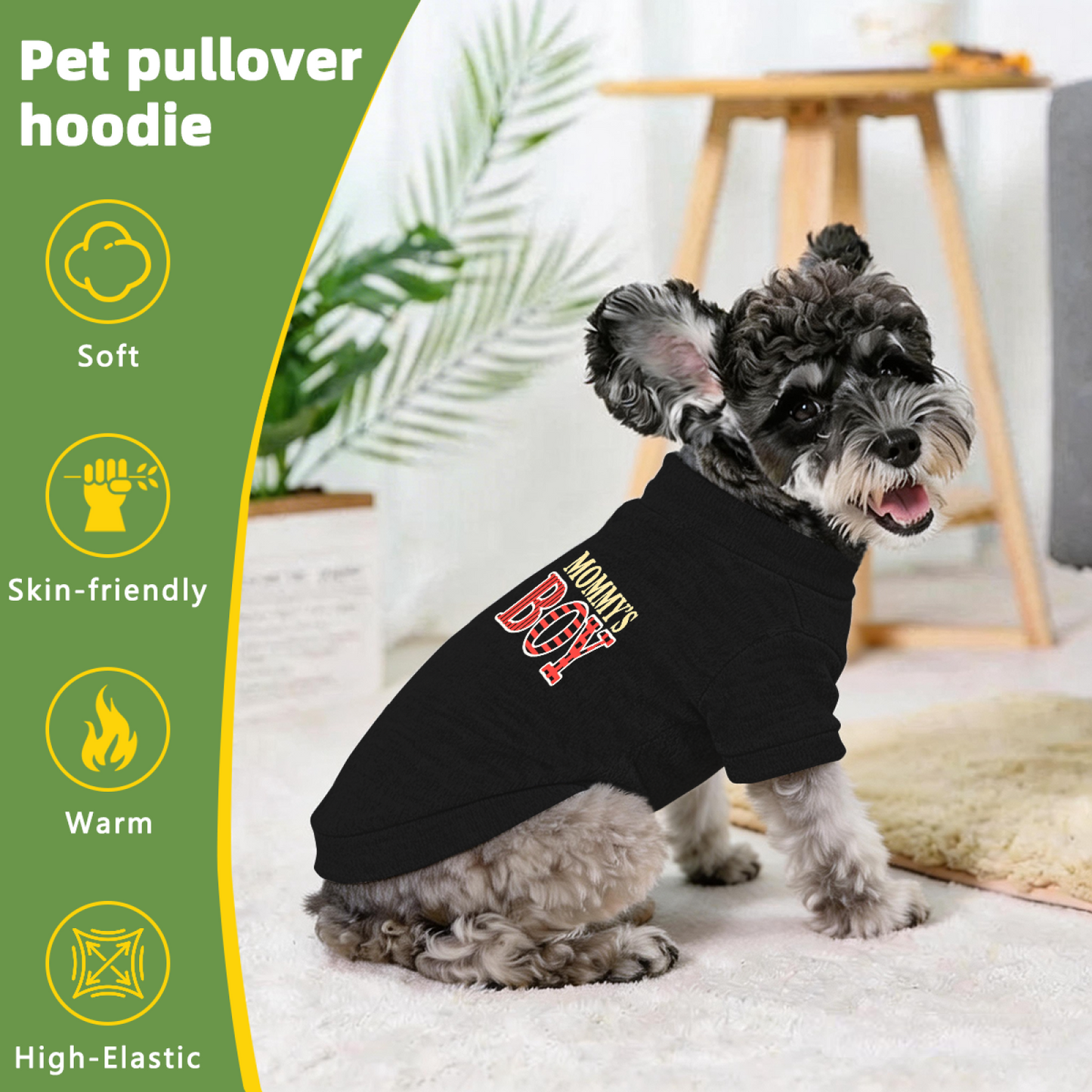 Plaid Mommy's Boy Black Pet Sweater, Stylish Boy Fur Baby Outfit