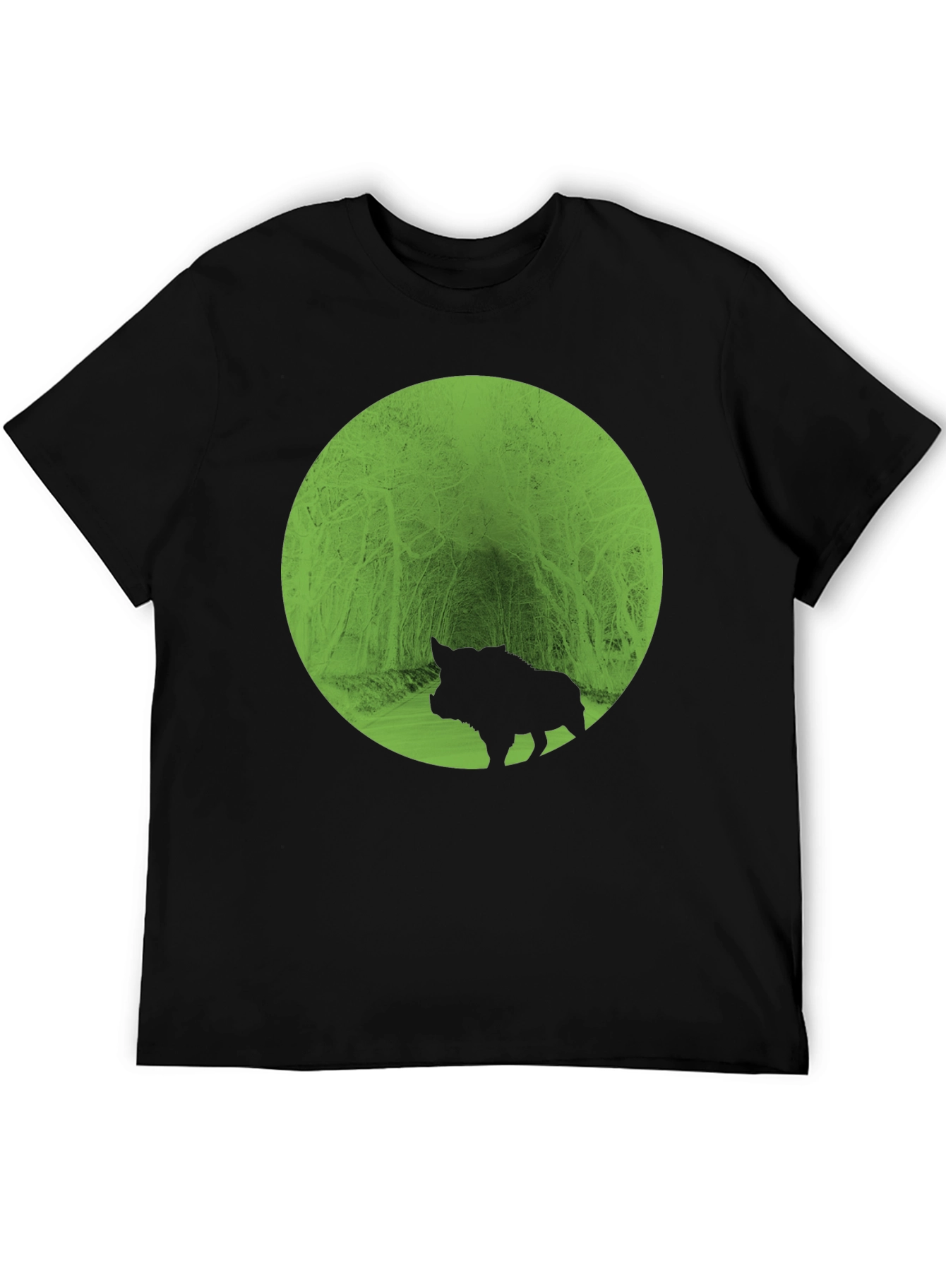 Boar Silhouette Forest Graphic Tee - Black