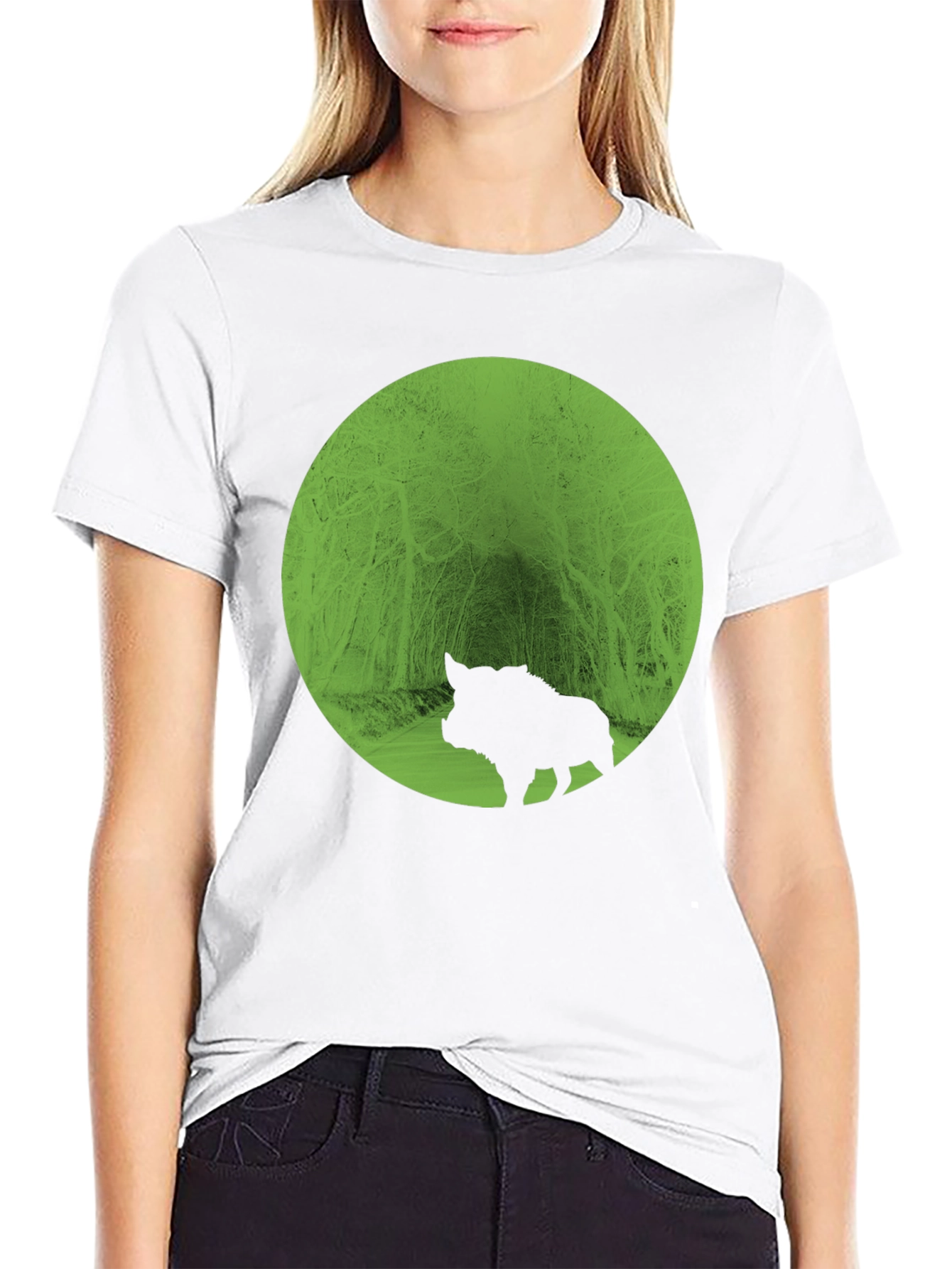 Boar Silhouette Forest Graphic Tee - Black