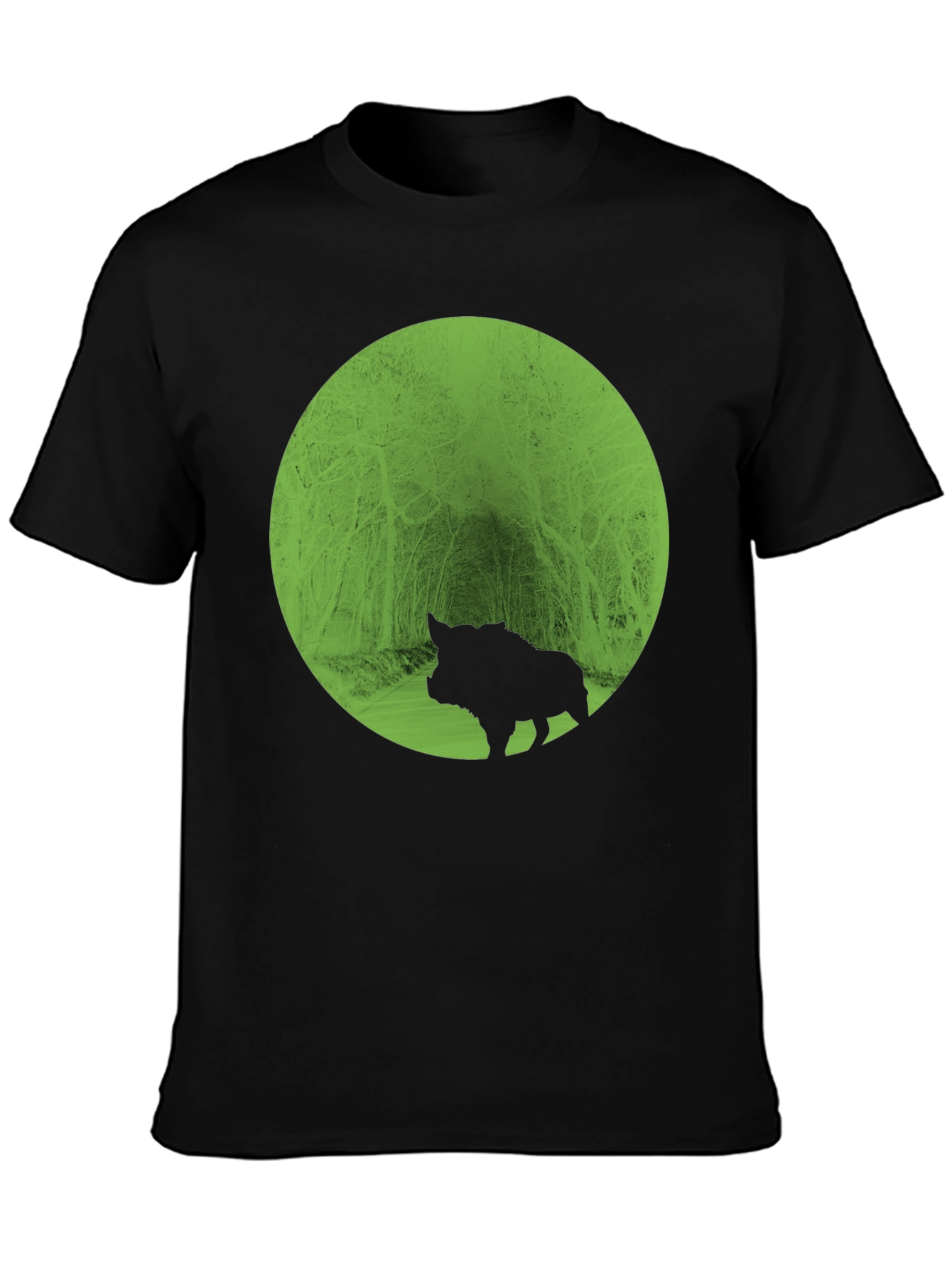 Boar Silhouette Forest Graphic Tee - Black