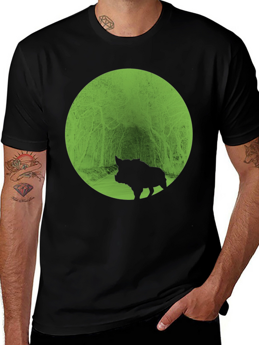 Boar Silhouette Forest Graphic Tee - Black