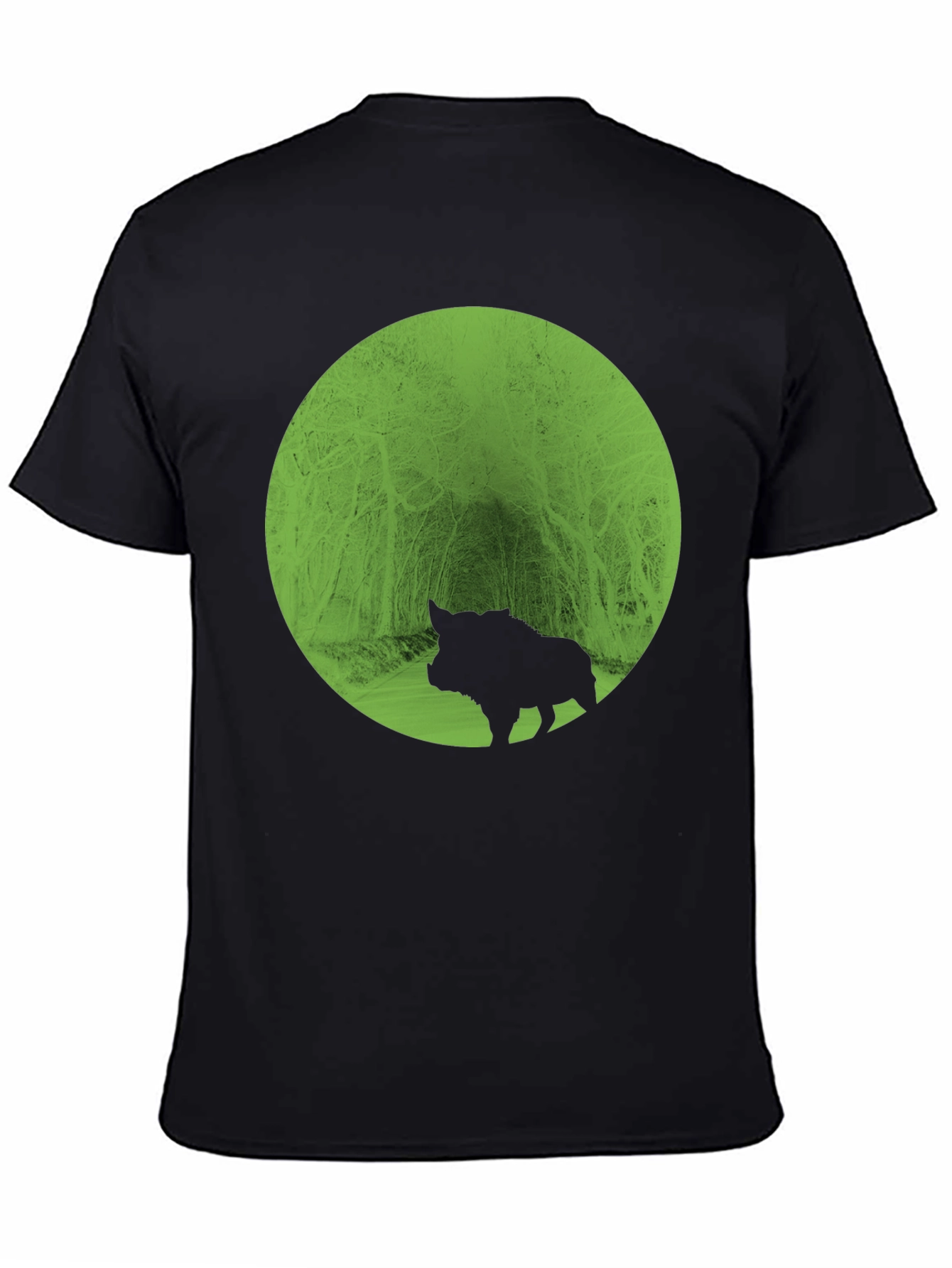 Boar Silhouette Forest Graphic Tee - Black