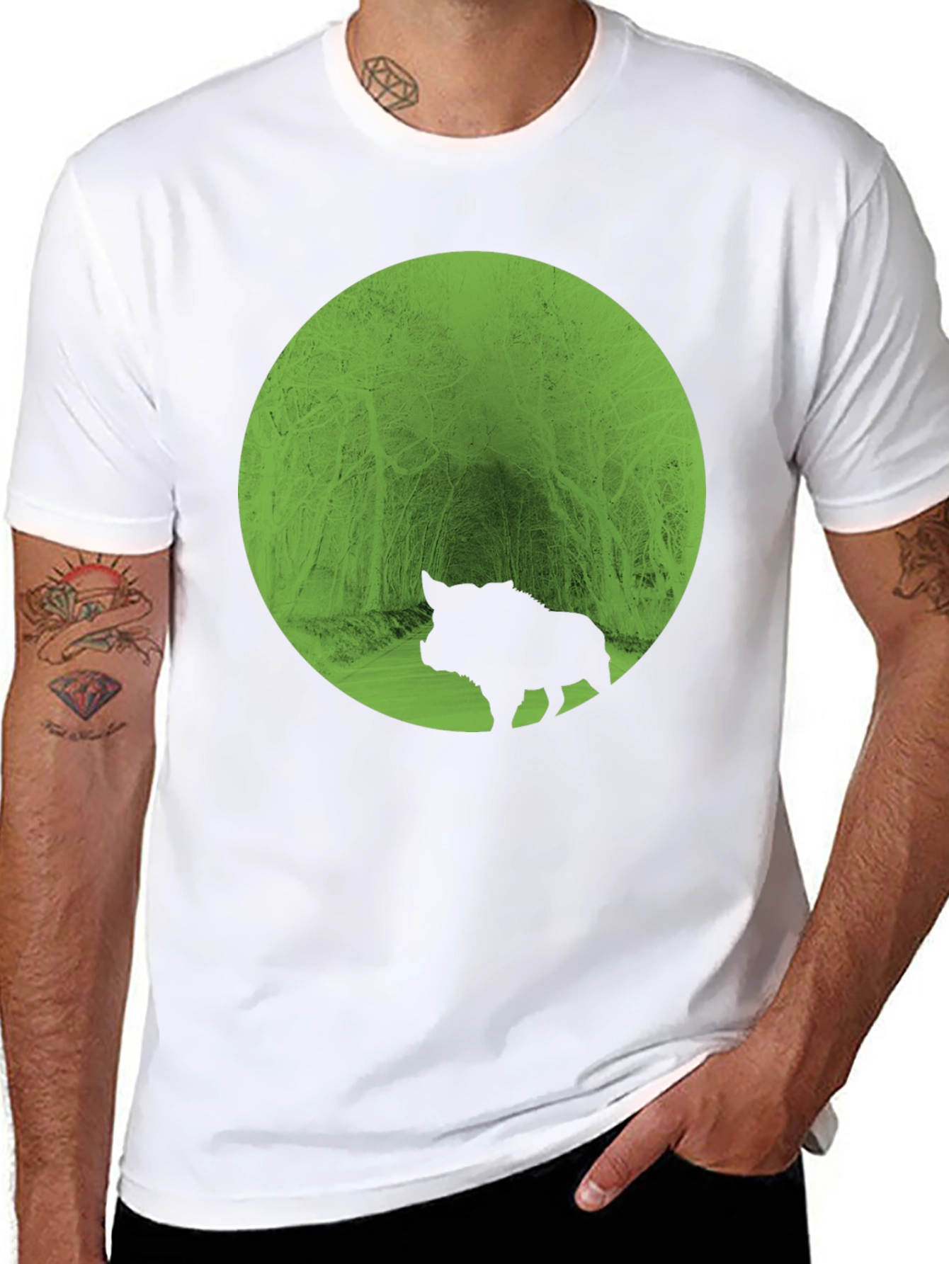 Boar Silhouette Forest Graphic Tee - Black