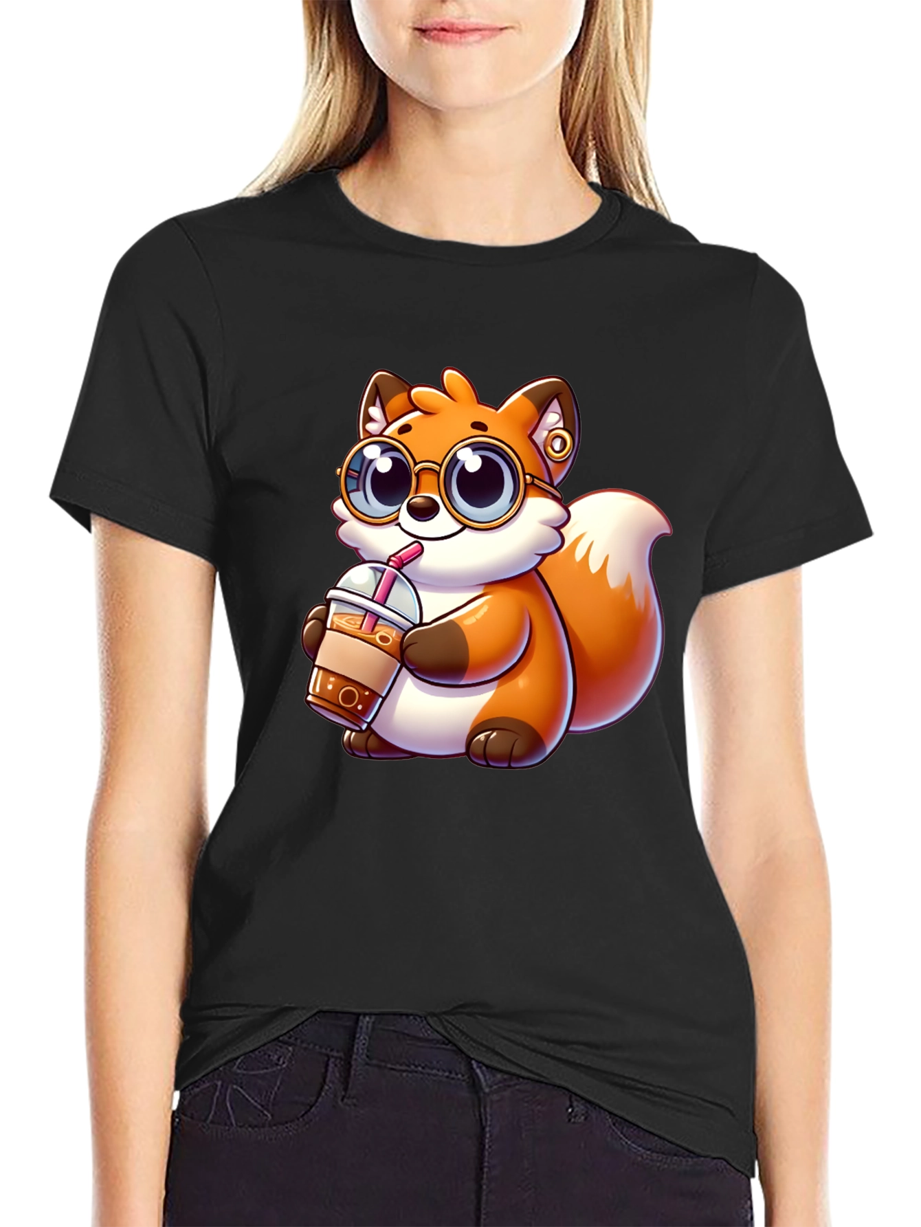 Fox Drinking Iced Coffee Graphic Tee