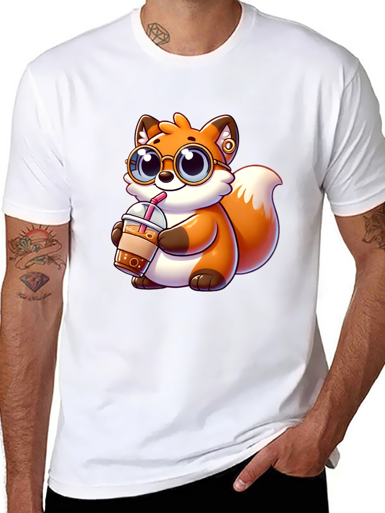 Fox Drinking Iced Coffee Graphic Tee