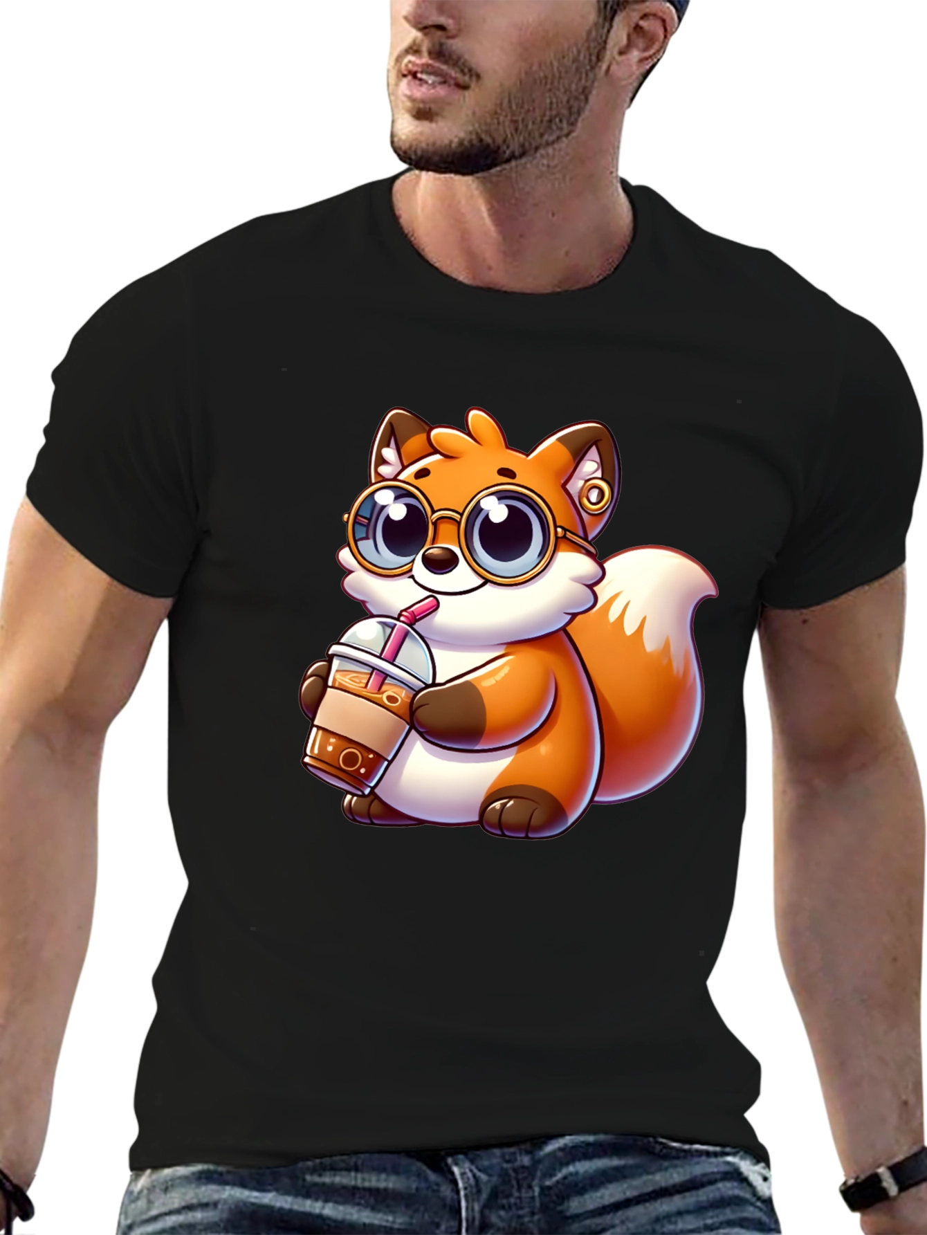 Fox Drinking Iced Coffee Graphic Tee