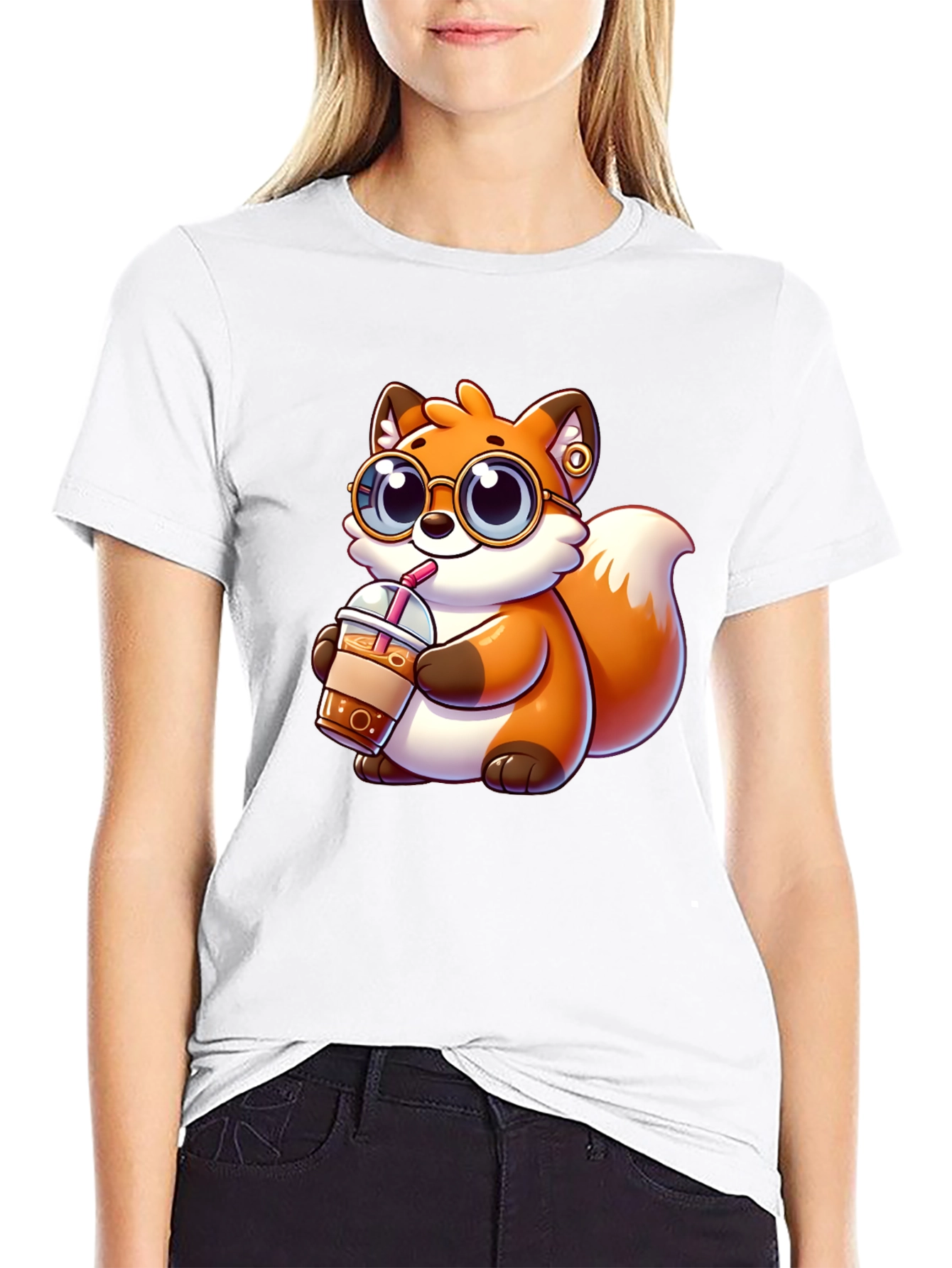 Fox Drinking Iced Coffee Graphic Tee