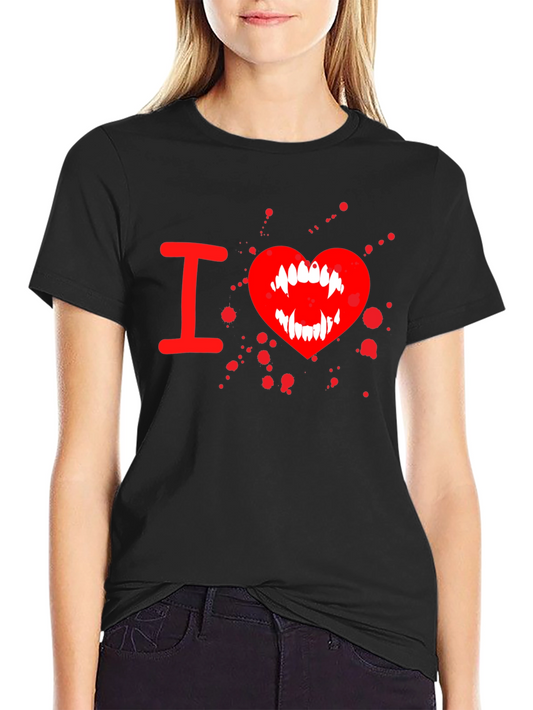 I Heart Vampire Fangs Tee - Black Cotton Graphic T-Shirt