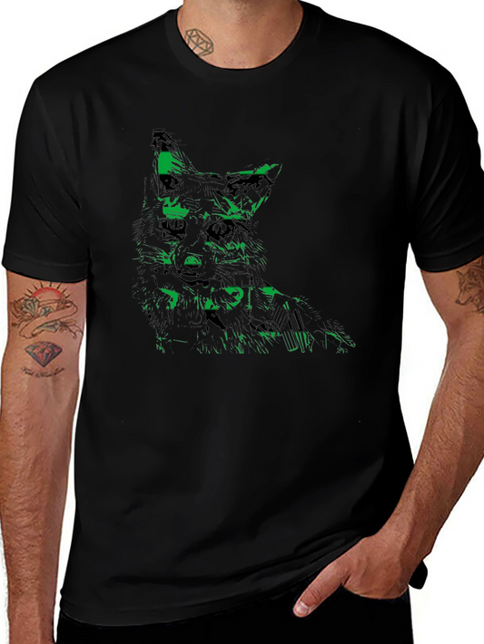 Green Fox Graphic Black Tee - Unique Mens T-Shirt