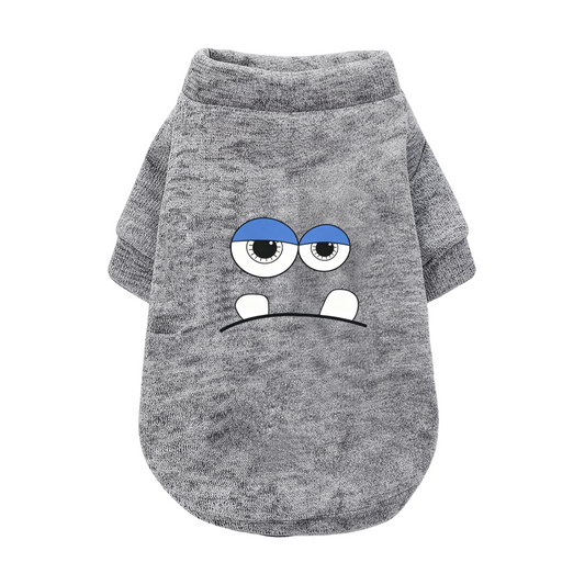 Funny Big Eyed Monster Heather Gray Dog Cardigan Sweater