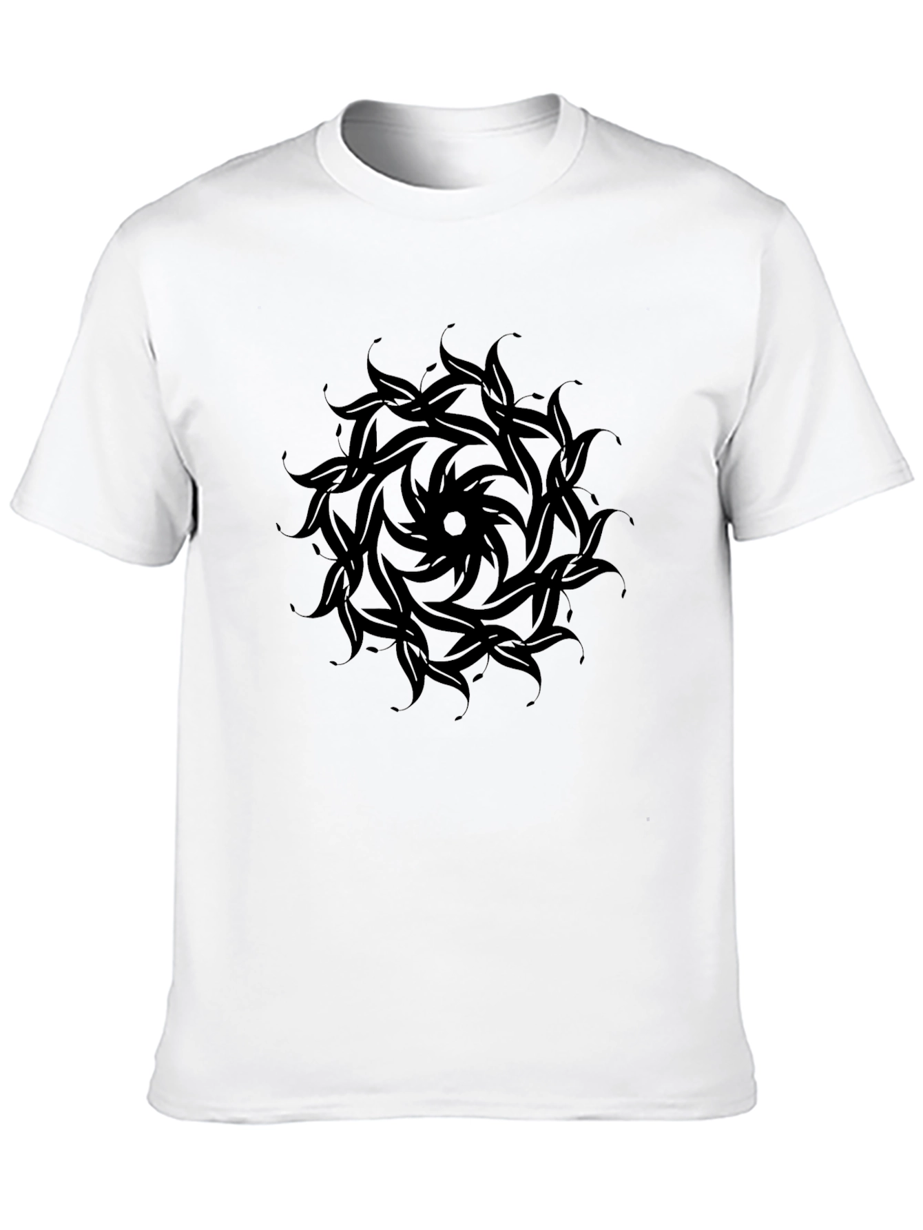 Mens Black Tee with Circular Leaf Design