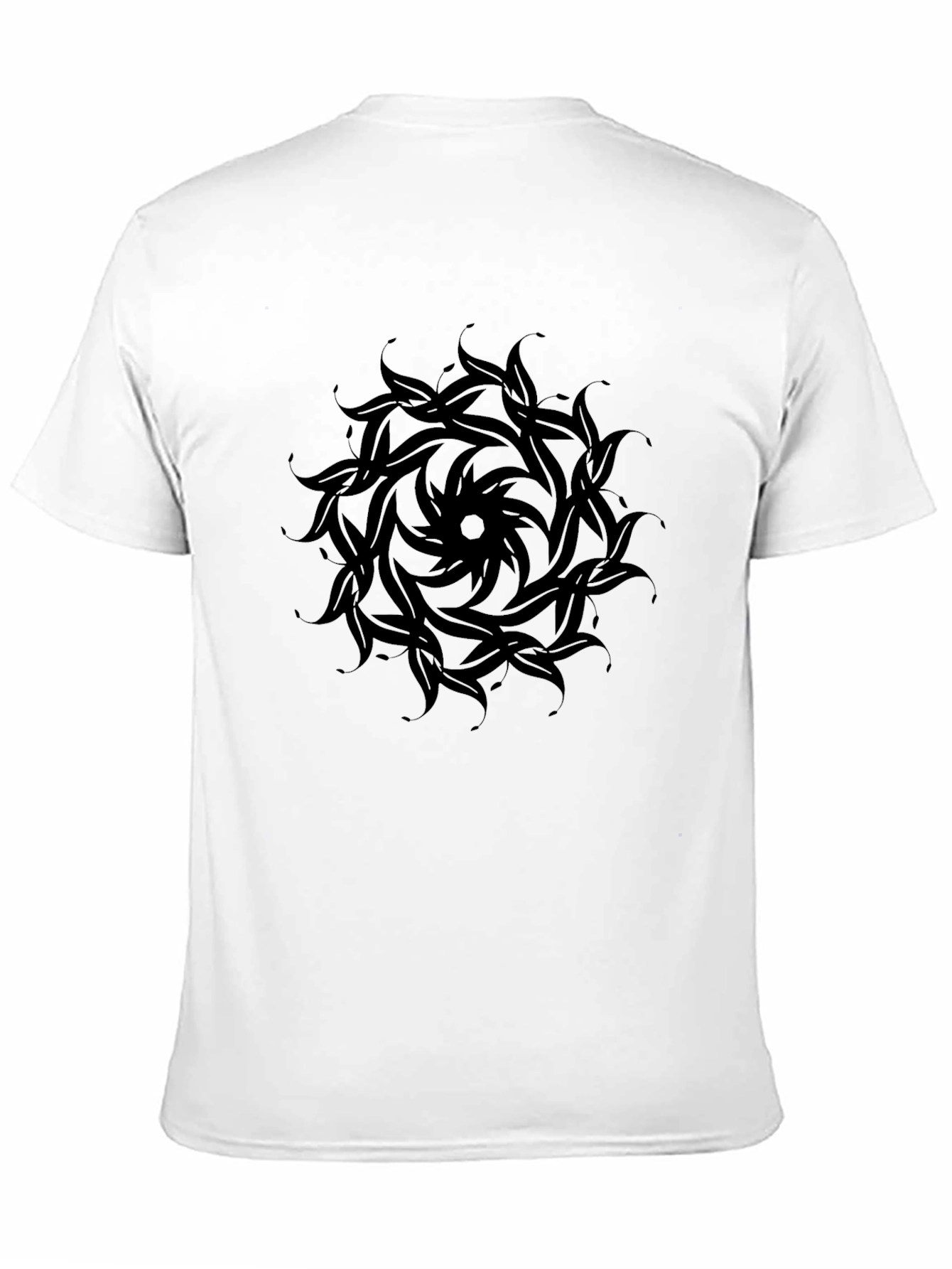 Mens Black Tee with Circular Leaf Design