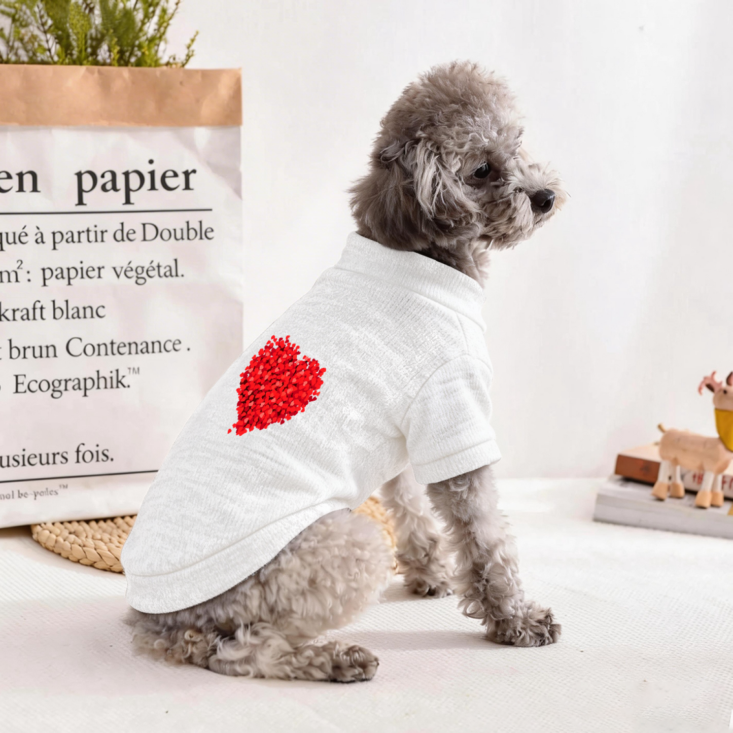 Glitter Red Heart Sweet White Dog Sweater