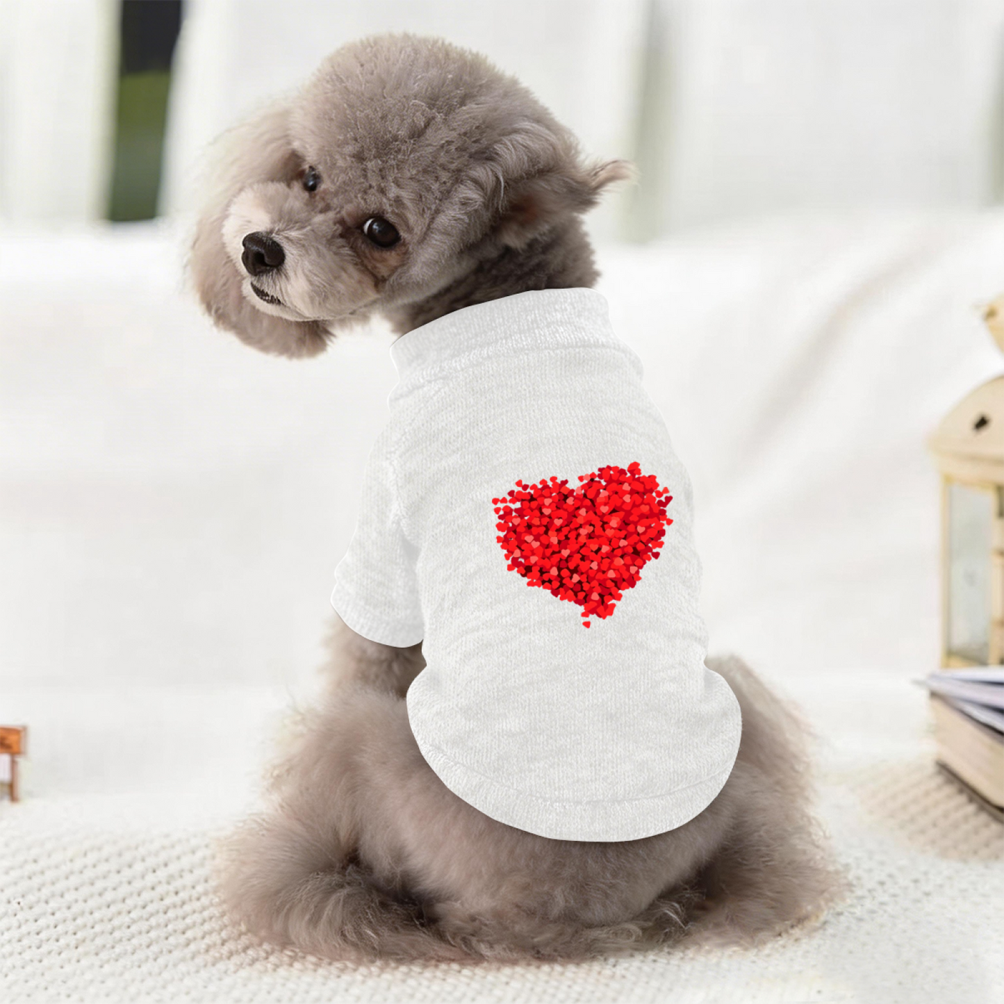 Glitter Red Heart Sweet White Dog Sweater