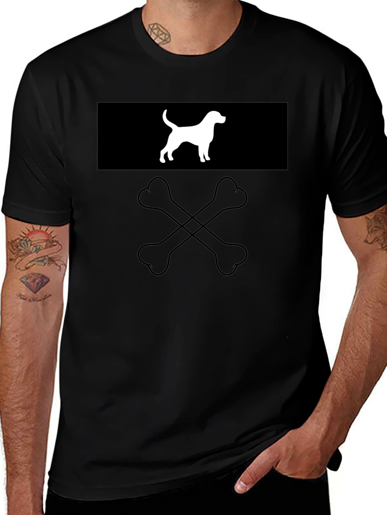 Dog & Bones Graphic Tee - Black Cotton Crewneck