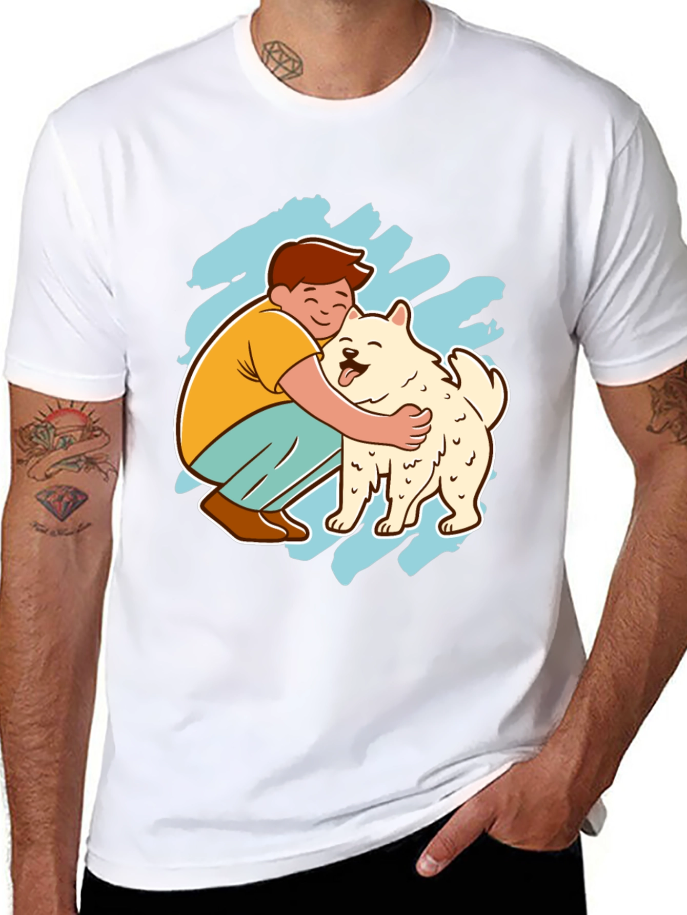 Boy Hugging Dog Graphic Tee