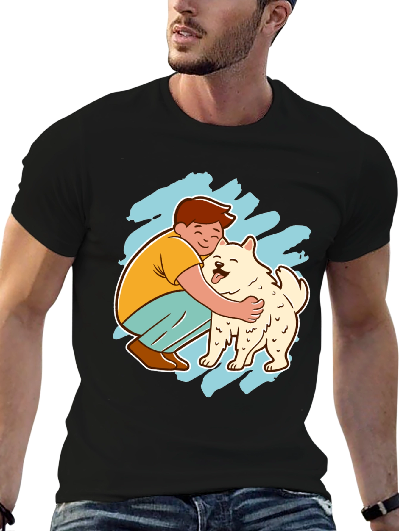 Boy Hugging Dog Graphic Tee