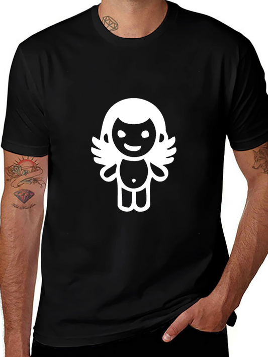 Cute Cartoon Angel Graphic Tee - Black