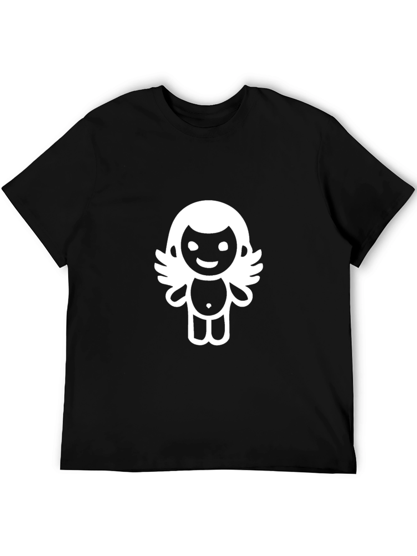 Cute Cartoon Angel Graphic Tee - Black