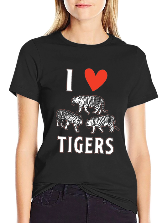 I Heart Tigers Black T-Shirt Graphic Tee