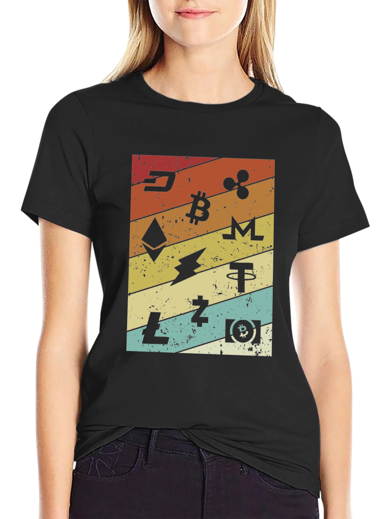 Crypto Currency Graphic Print T-Shirt - Retro Style