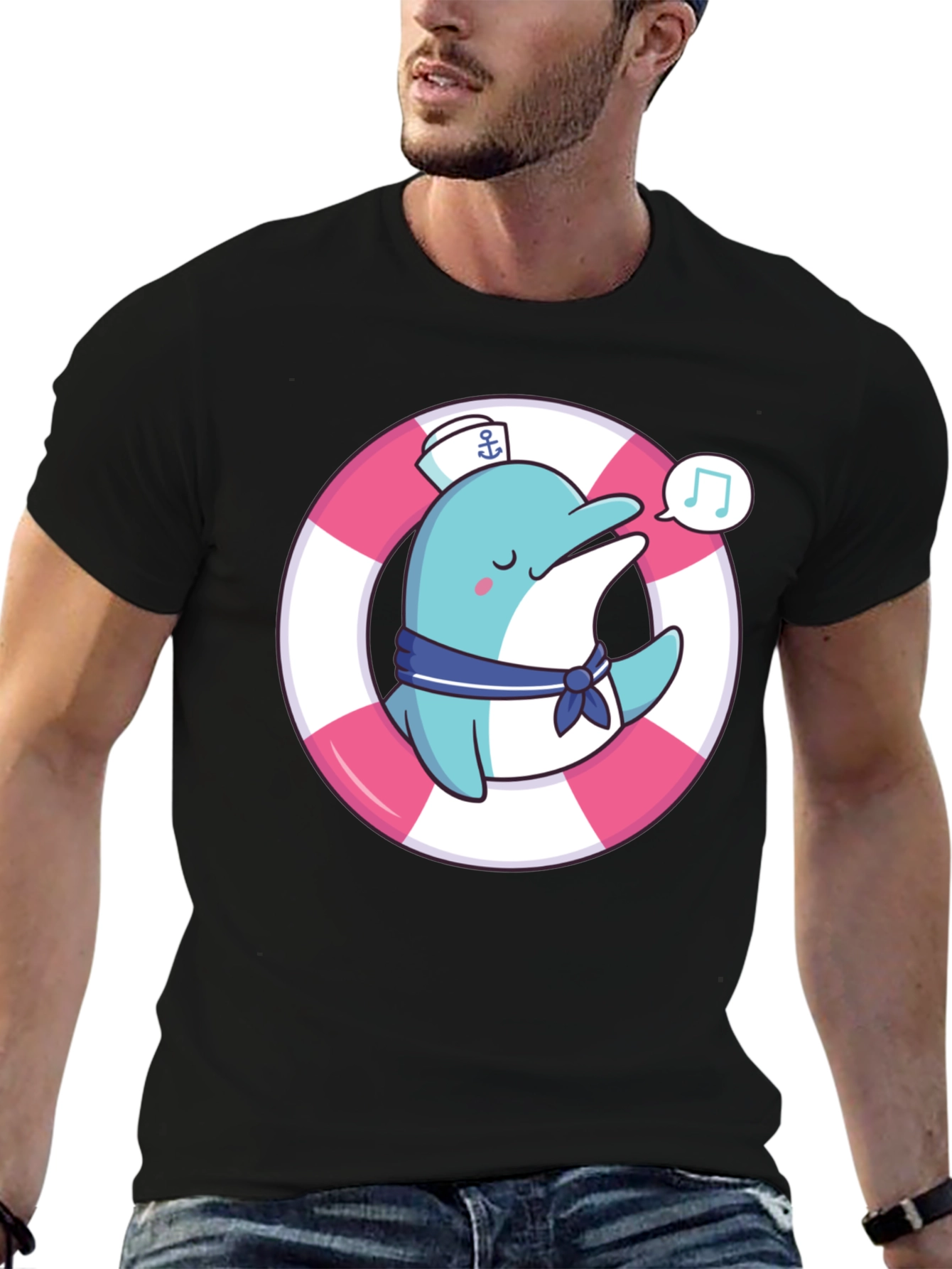 Cute Dolphin Sailor Graphic T-Shirt
