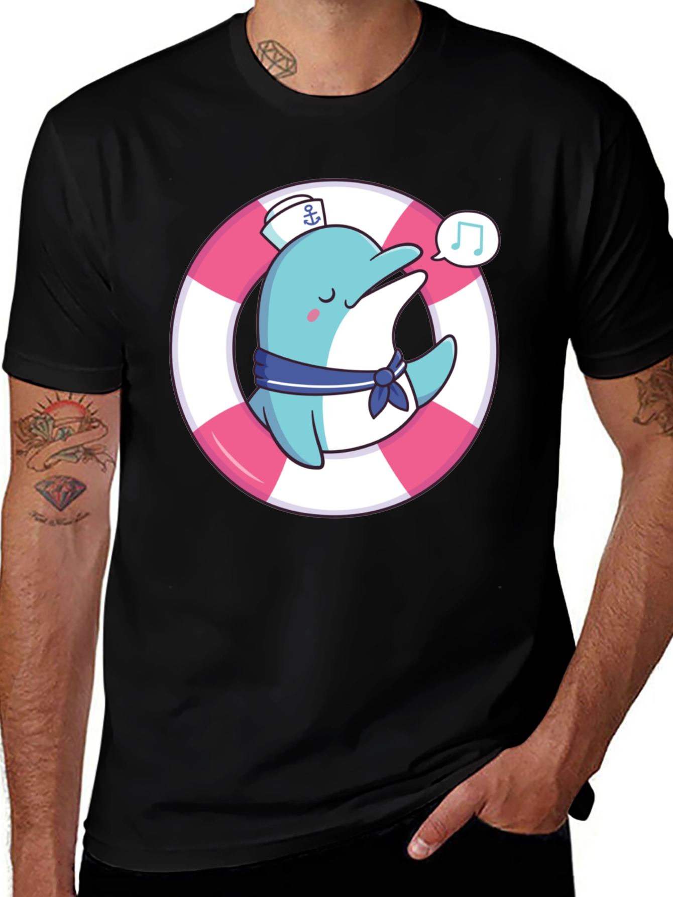 Cute Dolphin Sailor Graphic T-Shirt