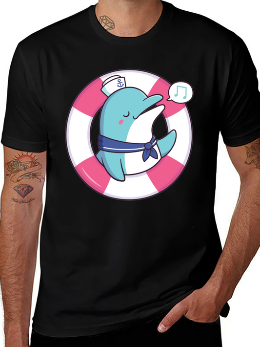 Cute Dolphin Sailor Graphic T-Shirt