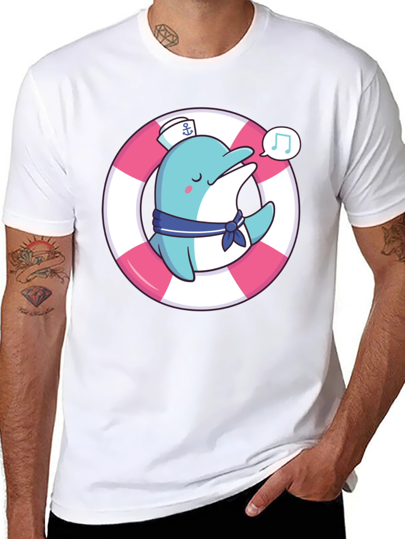 Cute Dolphin Sailor Graphic T-Shirt