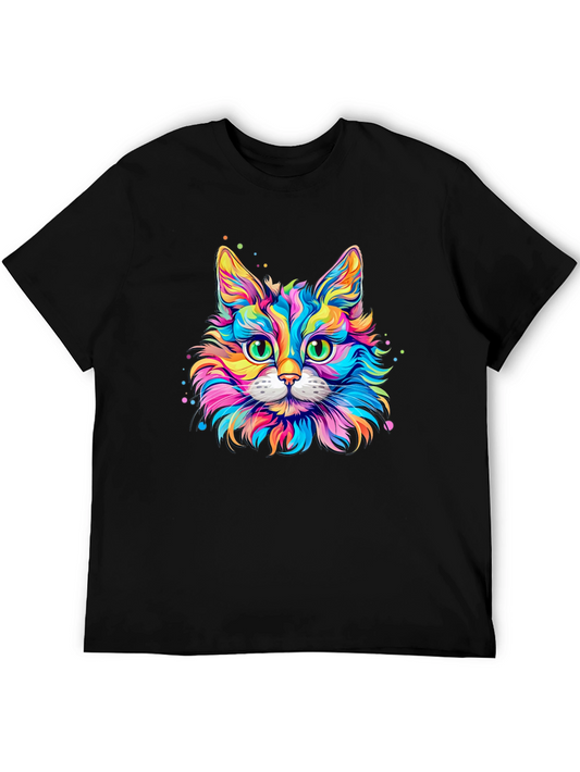 Colorful Cat Graphic Tee - Vibrant Cat Lovers Shirt