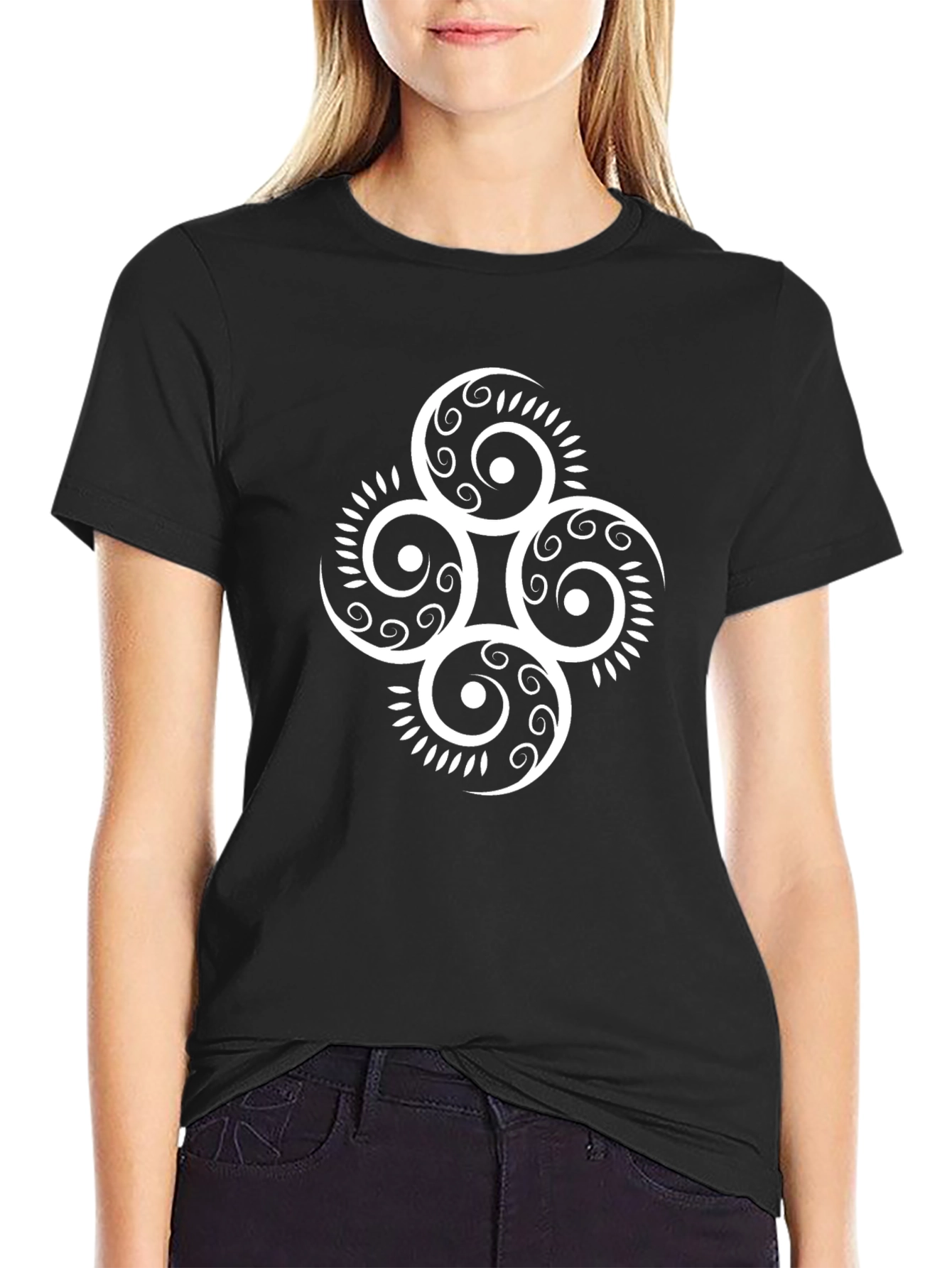 Abstract Swirl Graphic Print Black T-Shirt