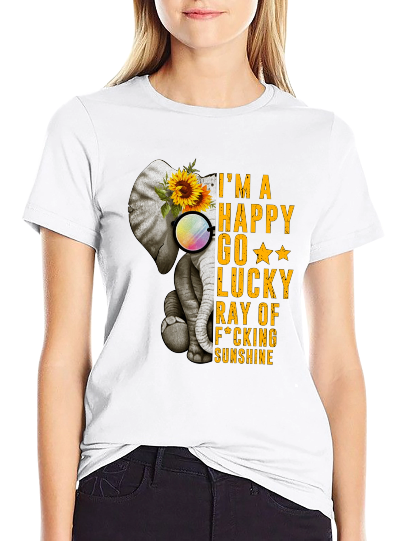 Elephant Sunflower Graphic T-Shirt - Happy Sunshine