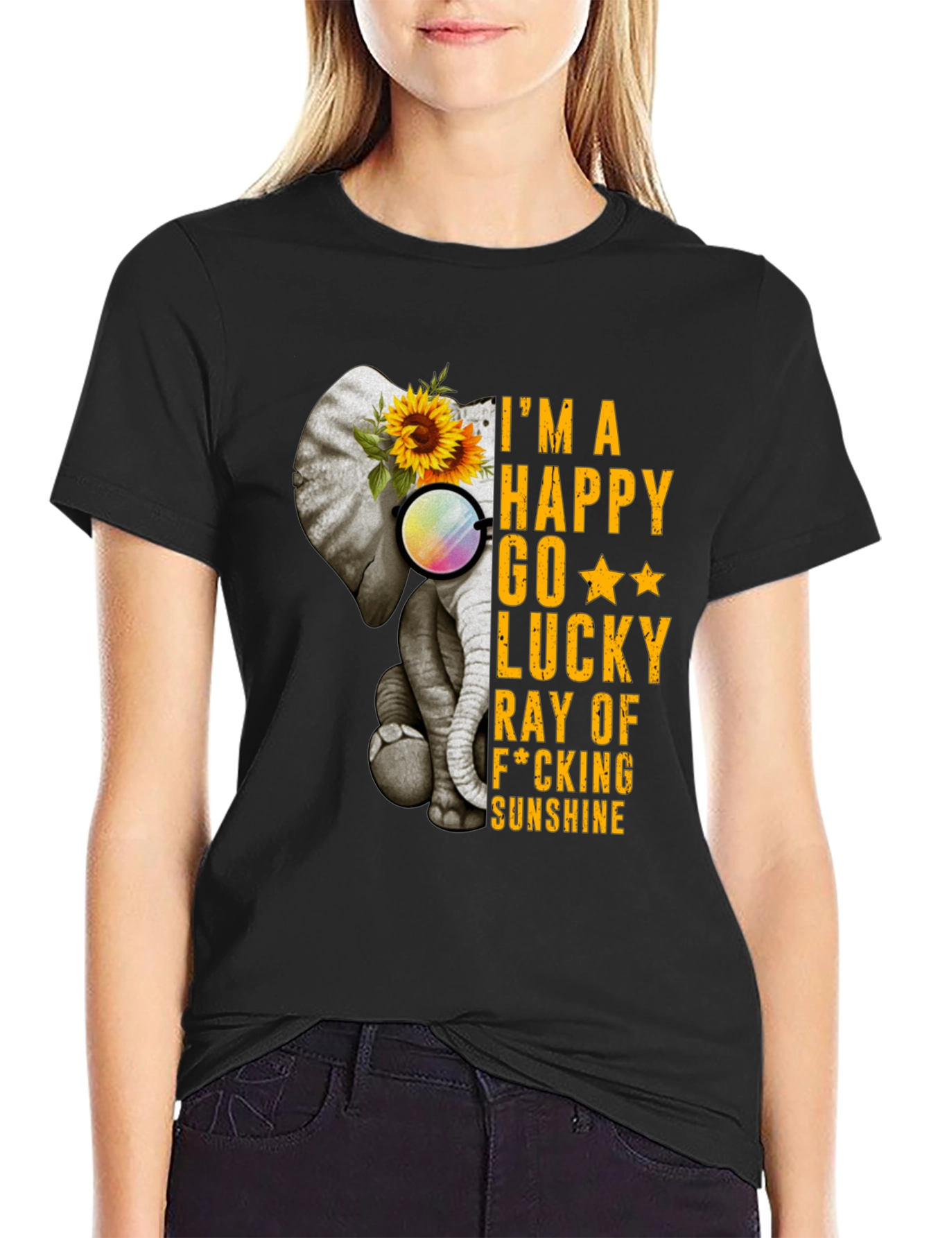 Elephant Sunflower Graphic T-Shirt - Happy Sunshine