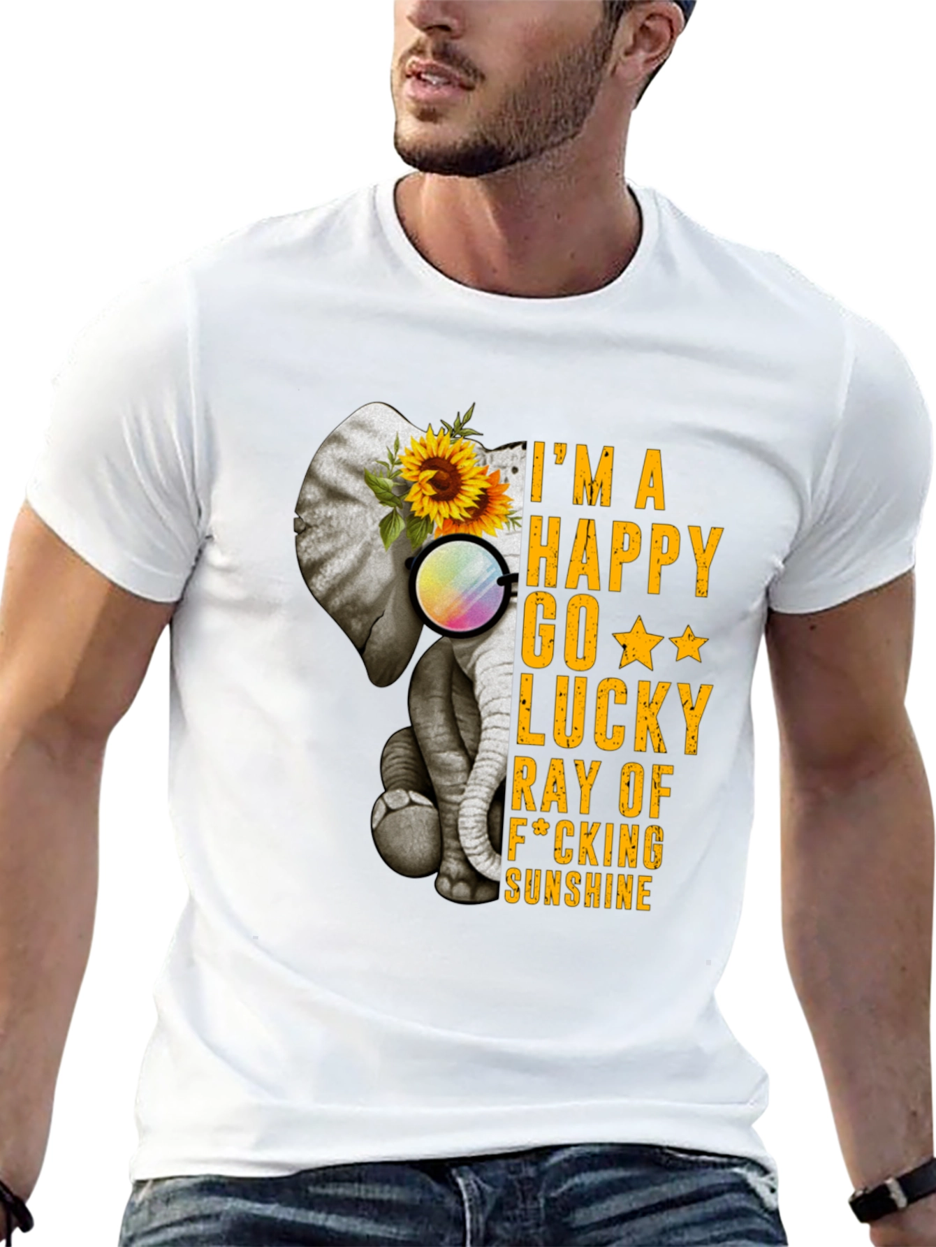 Elephant Sunflower Graphic T-Shirt - Happy Sunshine