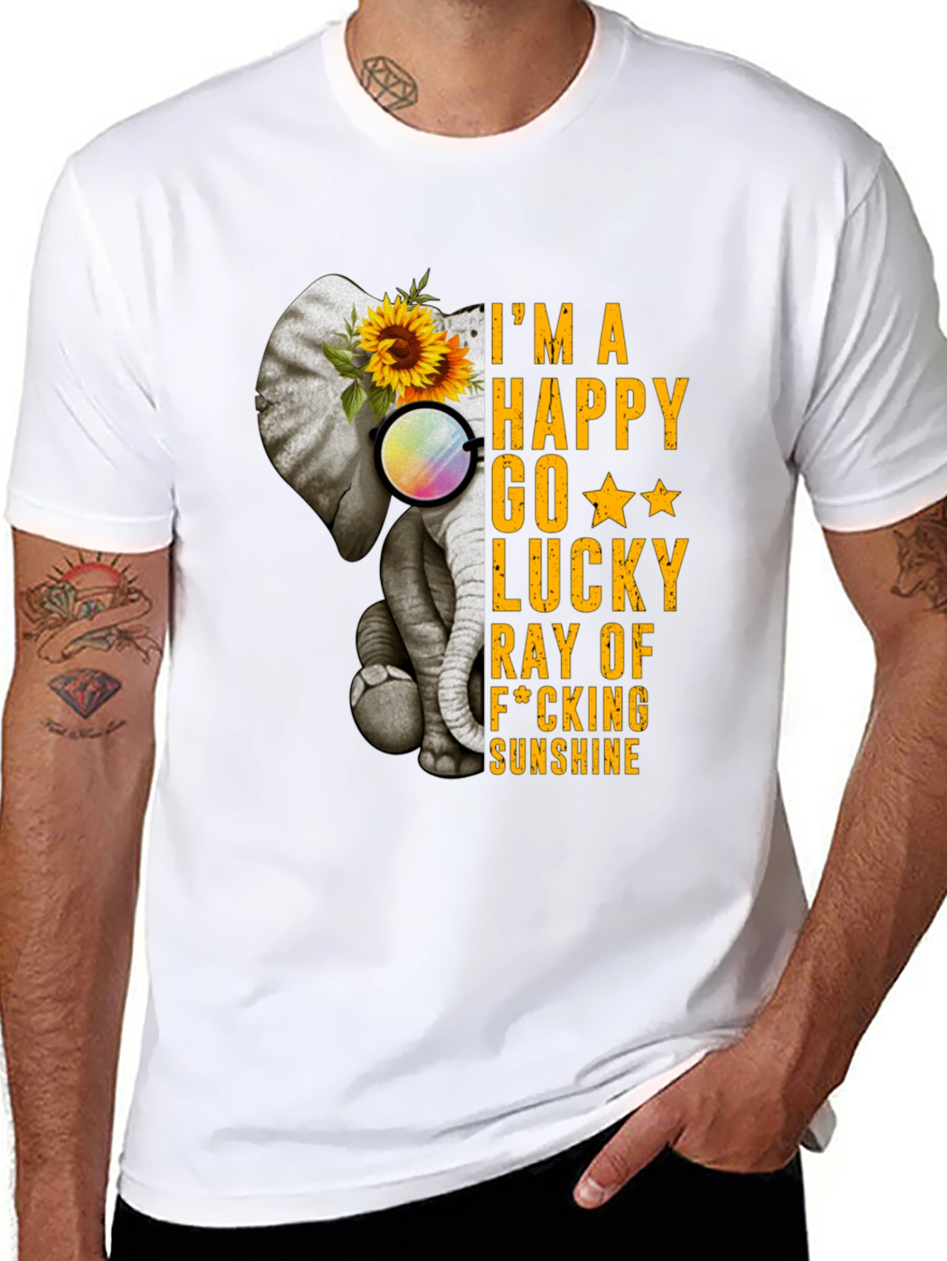 Elephant Sunflower Graphic T-Shirt - Happy Sunshine