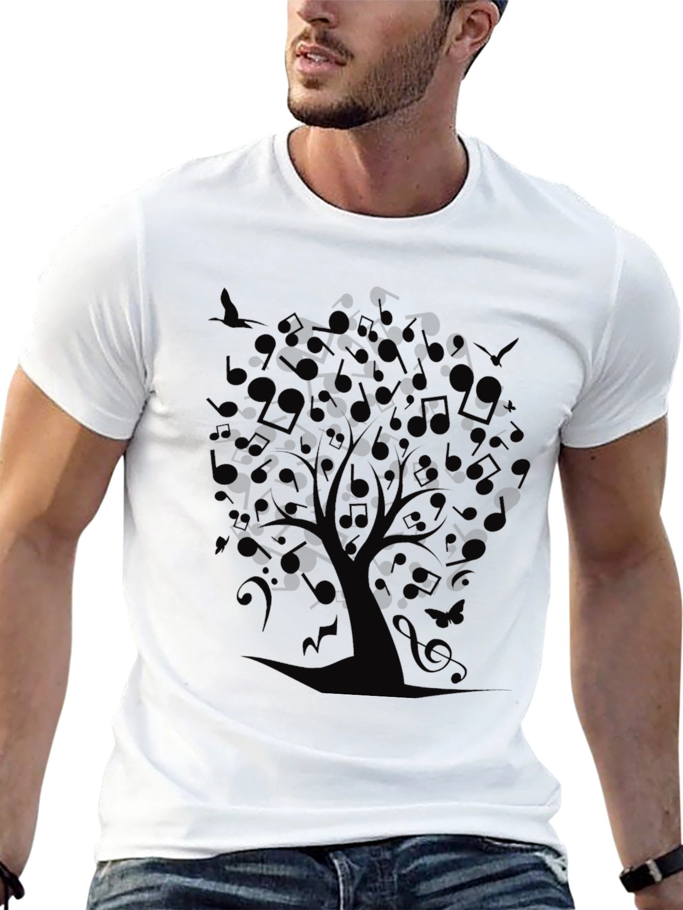 Musical Tree Graphic Black T-Shirt