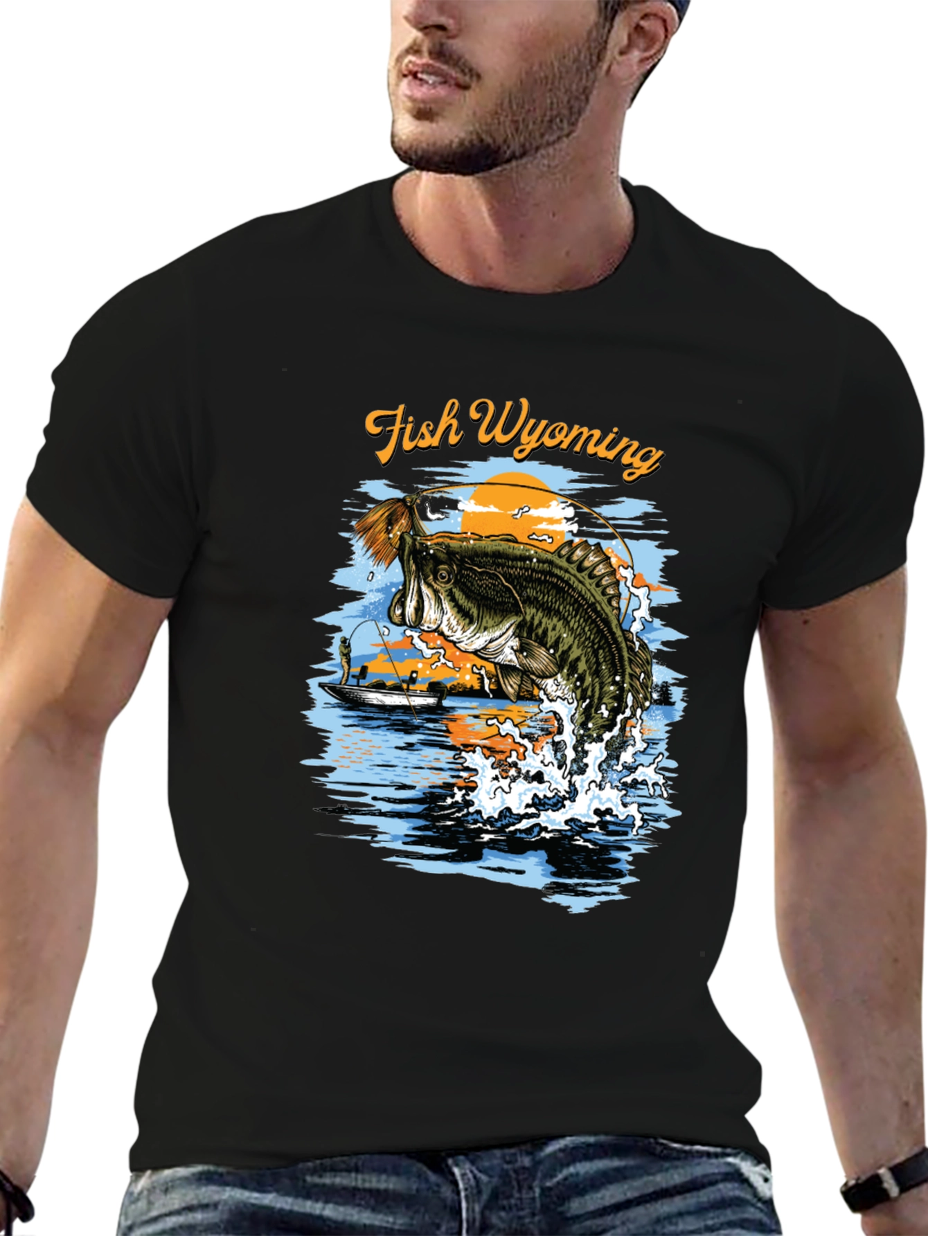 Fish Wyoming Black Graphic T-Shirt
