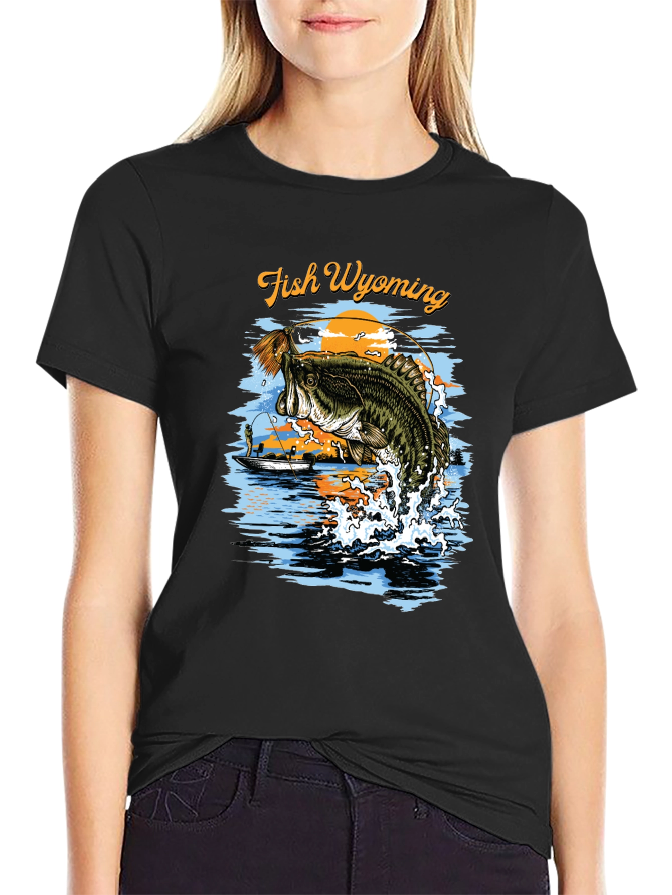 Fish Wyoming Black Graphic T-Shirt