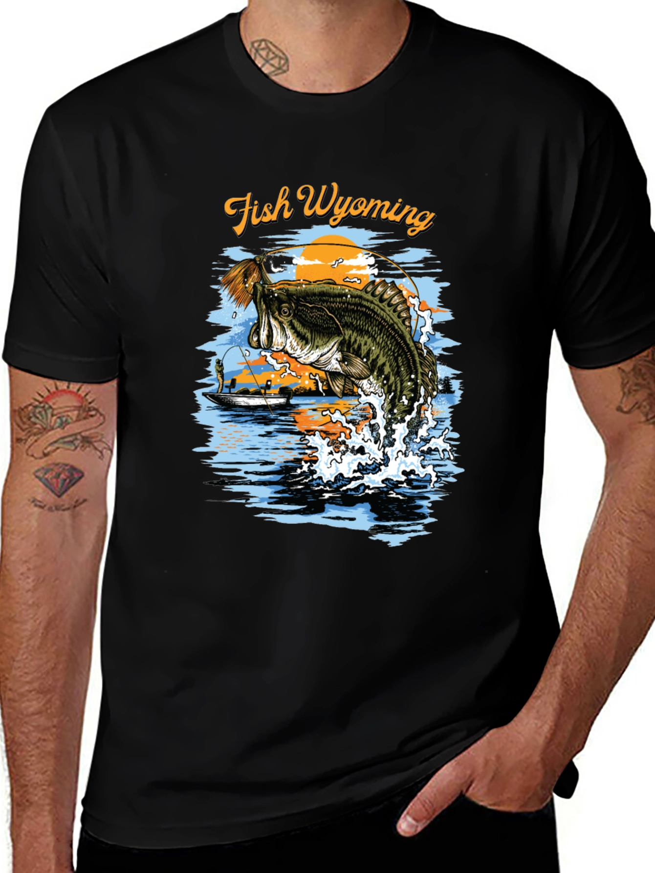 Fish Wyoming Black Graphic T-Shirt