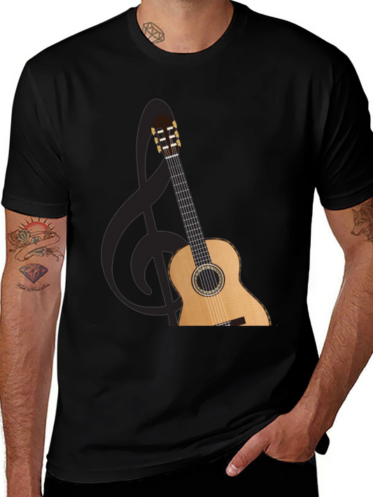 Guitar and Treble Clef Graphic T-Shirt