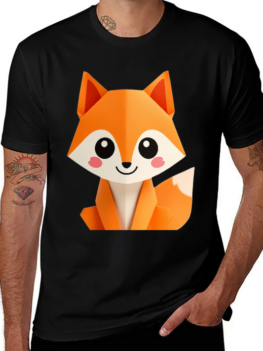 Cute Origami Fox Graphic Tee - Black