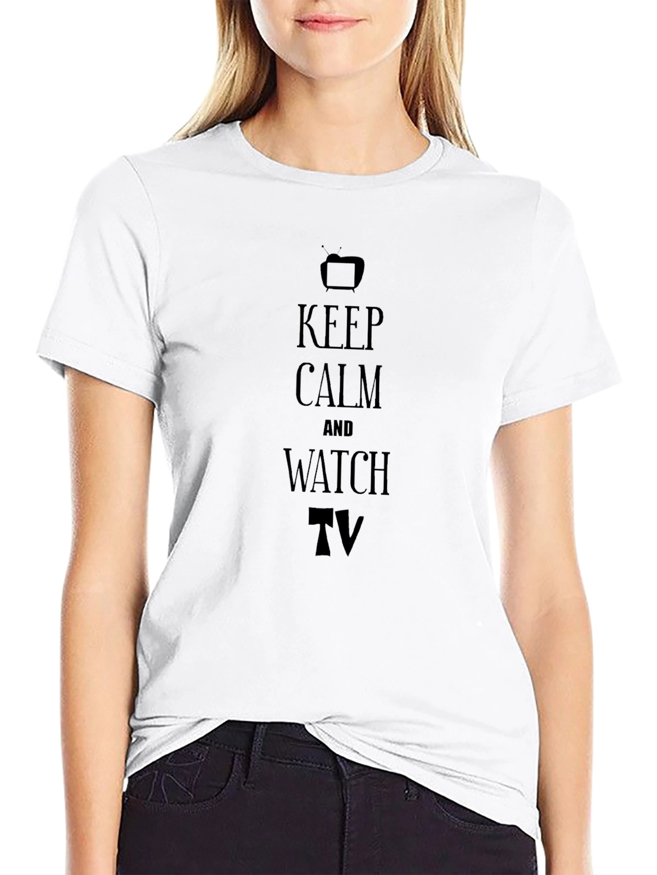 Keep Calm and Watch TV Black T-Shirt