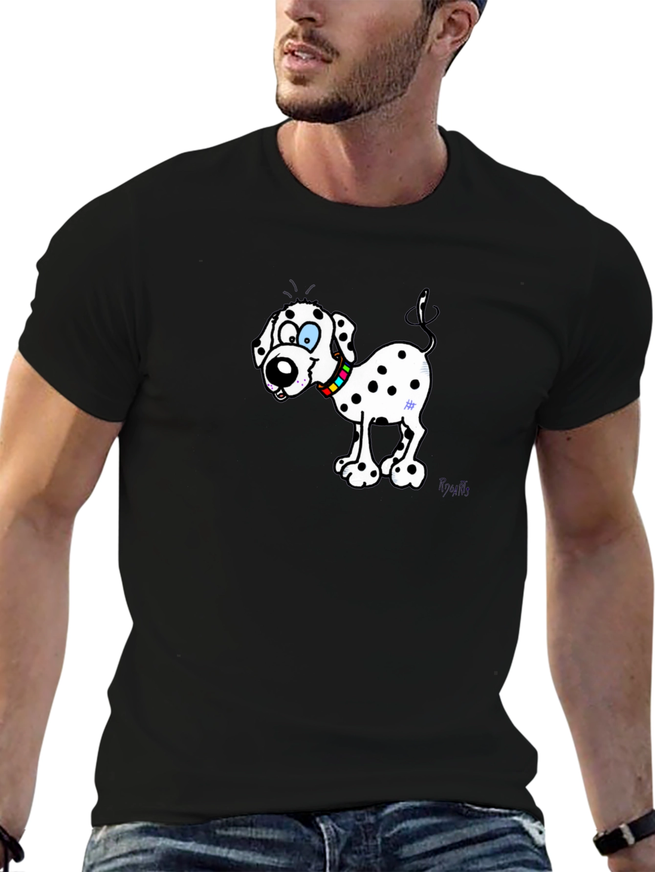 Dalmatian Cartoon Dog Black T-Shirt