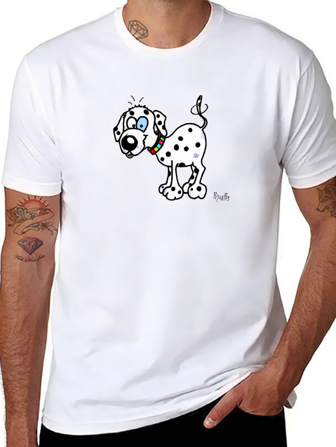Dalmatian Cartoon Dog Black T-Shirt